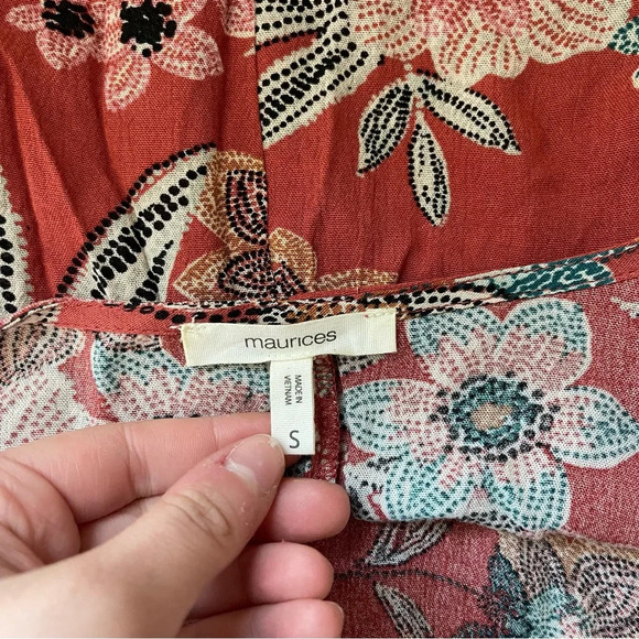 Maurices Rust Orange Multicolor Floral Print Flutter Sleeve Kimono Small Women’s - Picture 8 of 10